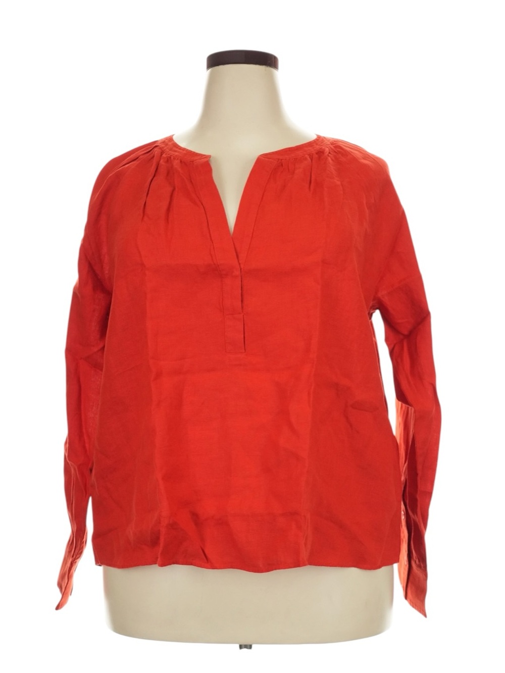 J. Crew Cabana Top in Linen 2X Red Long Sleeve V-Neck Summer Vacation NWT